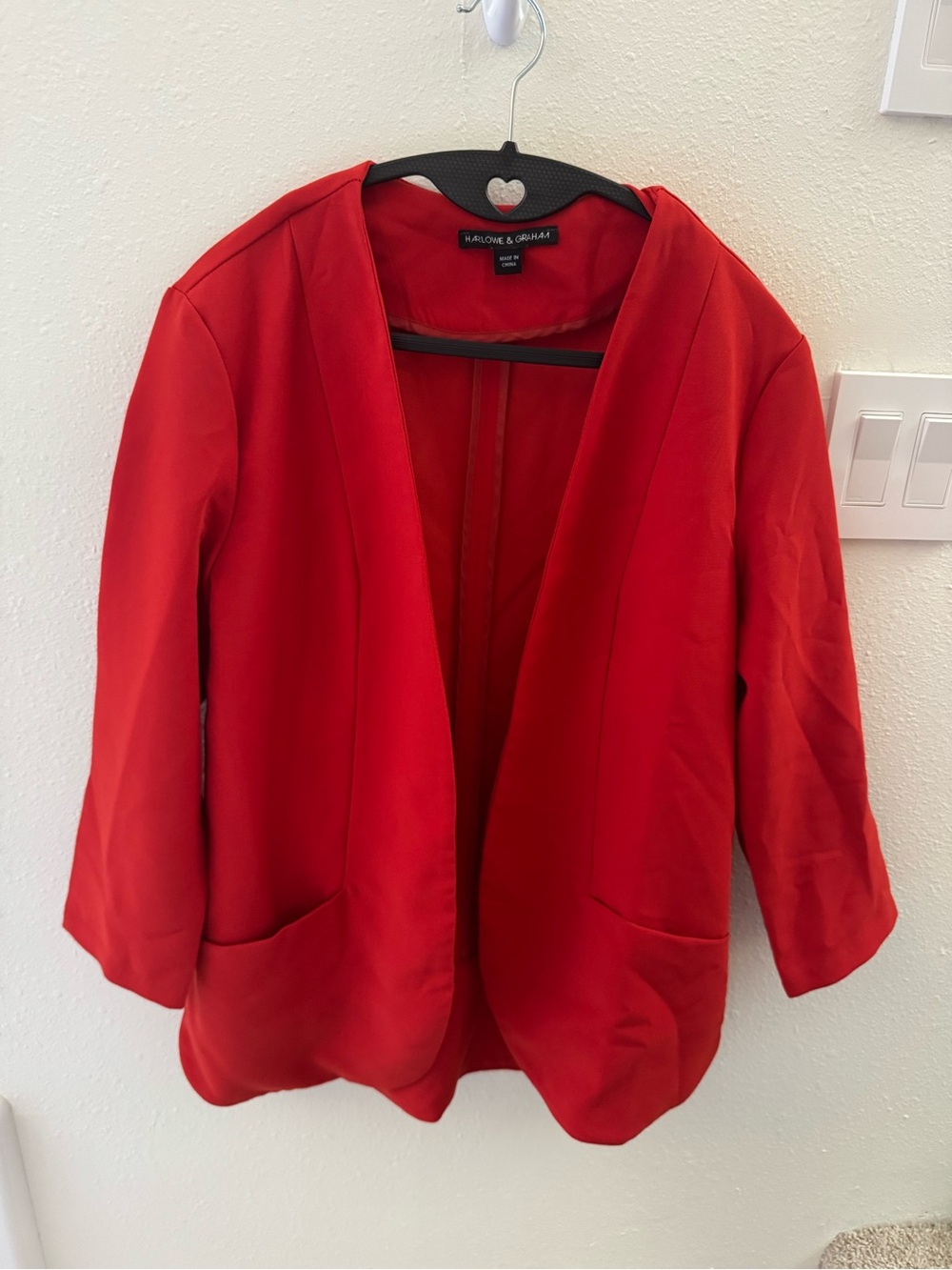 Harlowe & Graham Vibrant Red Open-Front Blazer